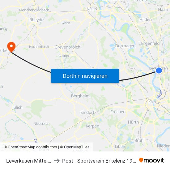 Leverkusen Mitte Bf to Post - Sportverein Erkelenz 1972 map