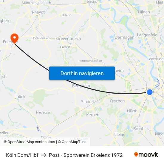 Köln Dom/Hbf to Post - Sportverein Erkelenz 1972 map