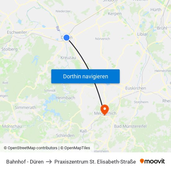 Bahnhof - Düren to Praxiszentrum St. Elisabeth-Straße map