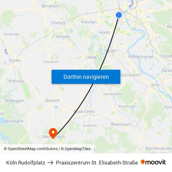 Köln Rudolfplatz to Praxiszentrum St. Elisabeth-Straße map