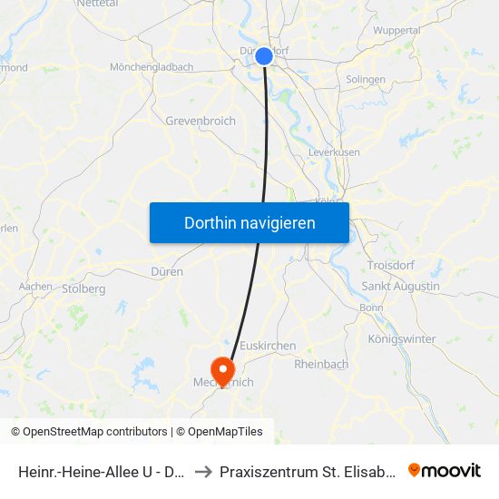 Heinr.-Heine-Allee U - Düsseldorf to Praxiszentrum St. Elisabeth-Straße map