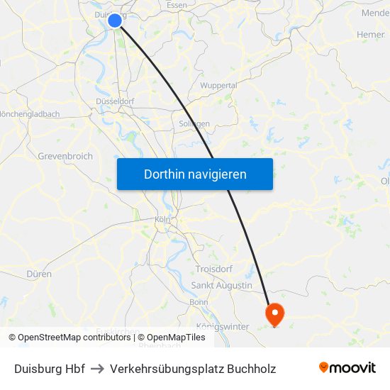 Duisburg Hbf to Verkehrsübungsplatz Buchholz map