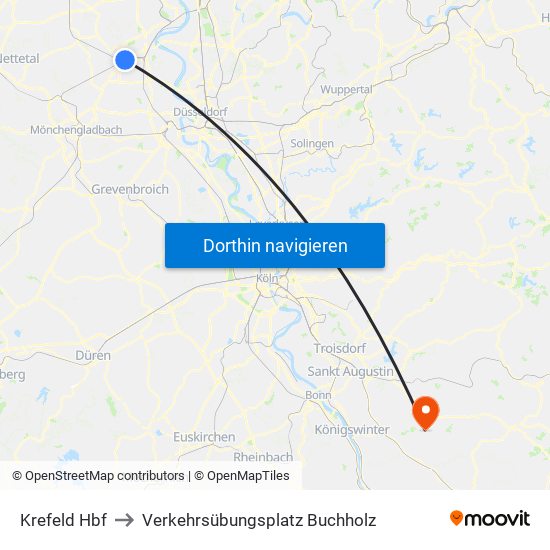 Krefeld Hbf to Verkehrsübungsplatz Buchholz map