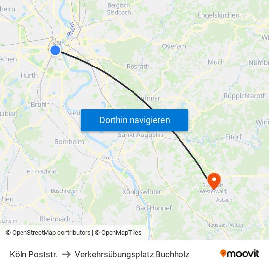 Köln Poststr. to Verkehrsübungsplatz Buchholz map