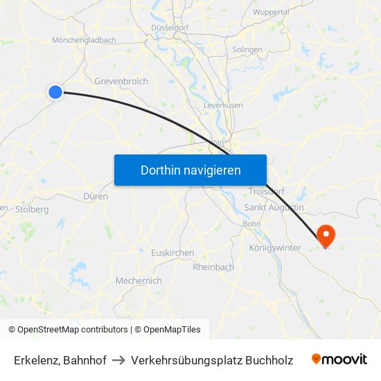 Erkelenz, Bahnhof to Verkehrsübungsplatz Buchholz map