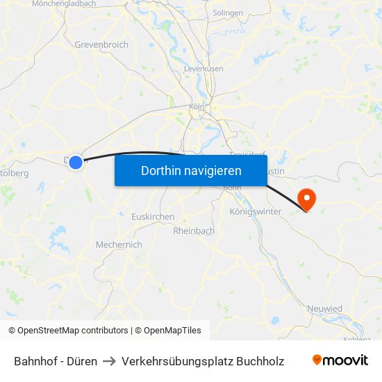 Bahnhof - Düren to Verkehrsübungsplatz Buchholz map