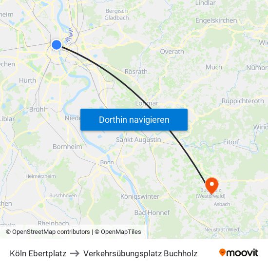 Köln Ebertplatz to Verkehrsübungsplatz Buchholz map