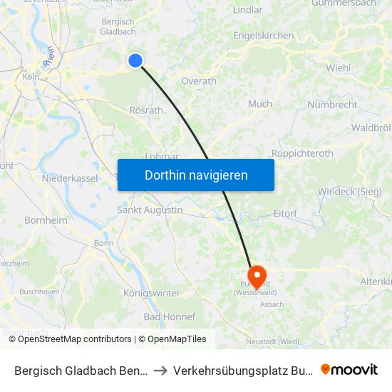 Bergisch Gladbach Bensberg to Verkehrsübungsplatz Buchholz map