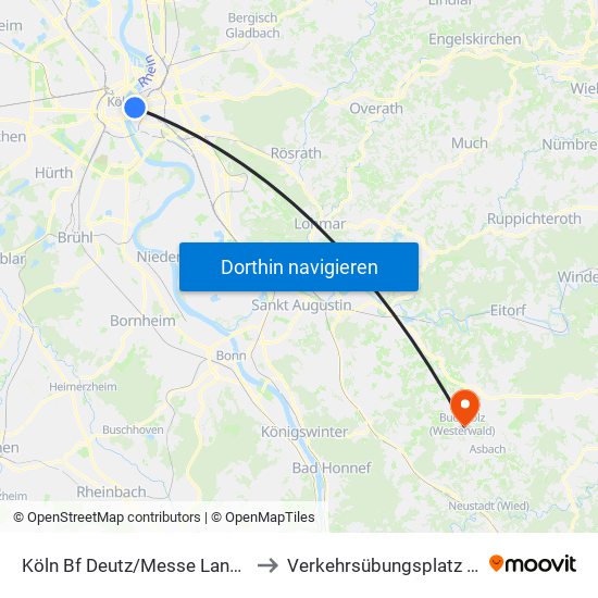 Köln Bf Deutz/Messe Lanxess Arena to Verkehrsübungsplatz Buchholz map