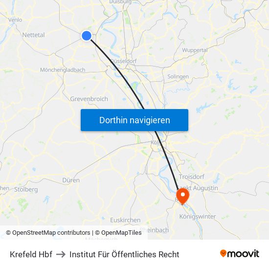 Krefeld Hbf to Institut Für Öffentliches Recht map