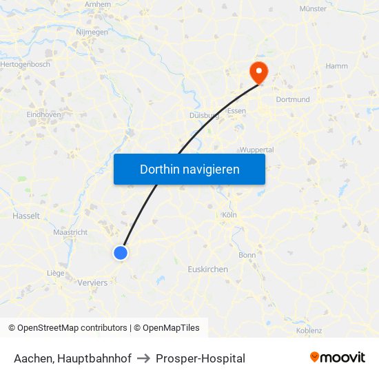 Aachen, Hauptbahnhof to Prosper-Hospital map