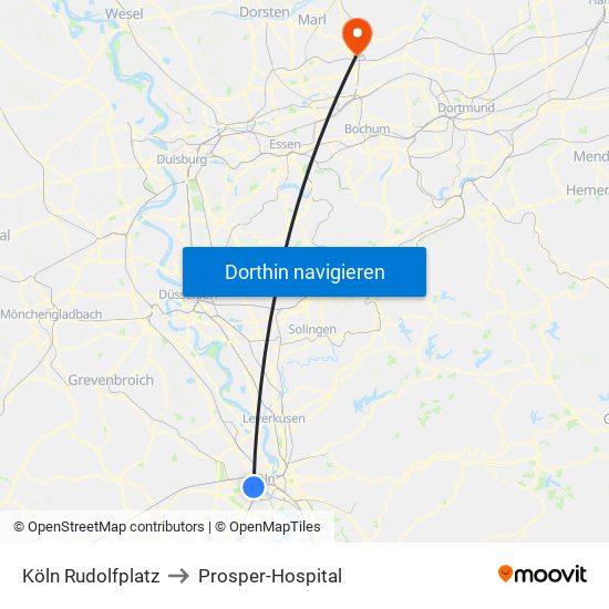 Köln Rudolfplatz to Prosper-Hospital map