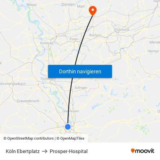 Köln Ebertplatz to Prosper-Hospital map