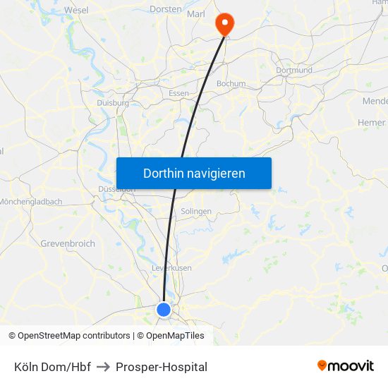 Köln Dom/Hbf to Prosper-Hospital map