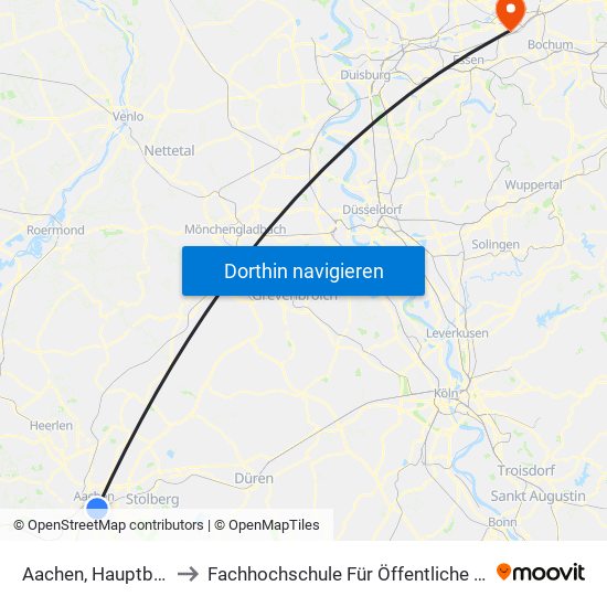 Aachen, Hauptbahnhof to Fachhochschule Für Öffentliche Verwaltung map