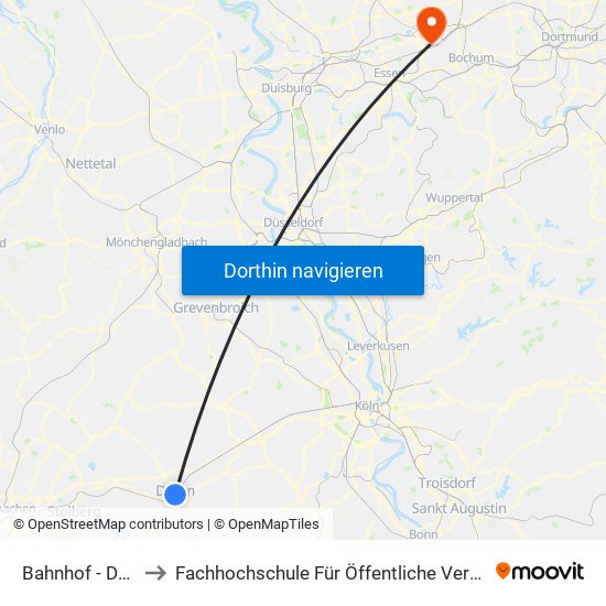 Bahnhof - Düren to Fachhochschule Für Öffentliche Verwaltung map