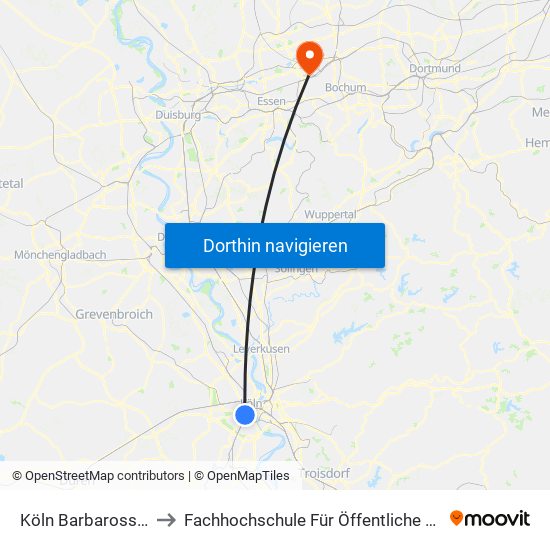 Köln Barbarossaplatz to Fachhochschule Für Öffentliche Verwaltung map