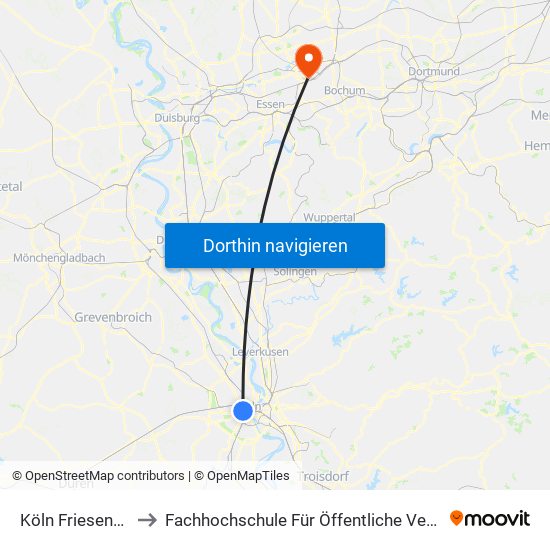 Köln Friesenplatz to Fachhochschule Für Öffentliche Verwaltung map