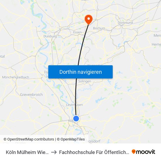 Köln Mülheim Wiener Platz to Fachhochschule Für Öffentliche Verwaltung map