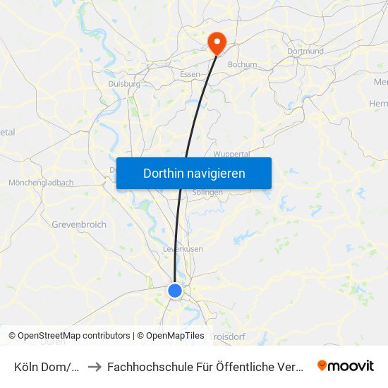 Köln Dom/Hbf to Fachhochschule Für Öffentliche Verwaltung map