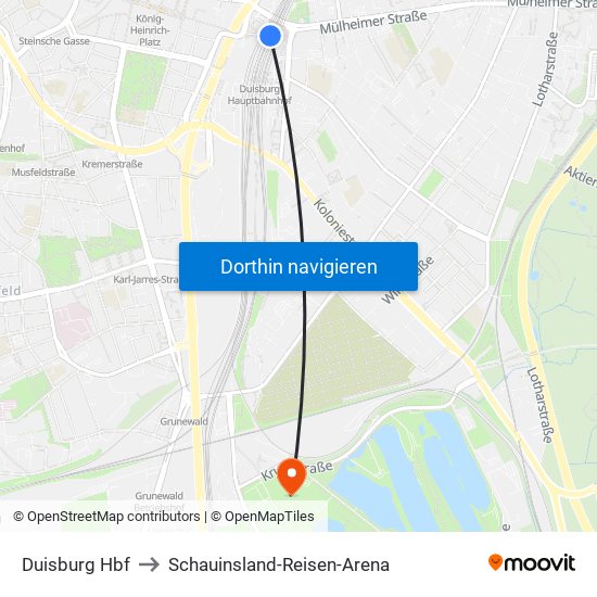 Duisburg Hbf to Schauinsland-Reisen-Arena map