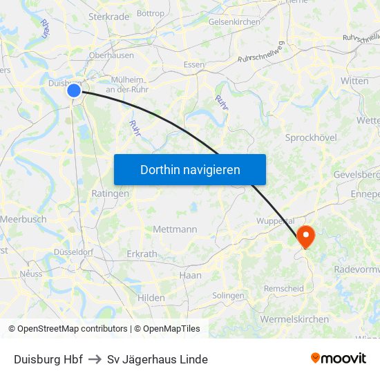 Duisburg Hbf to Sv Jägerhaus Linde map