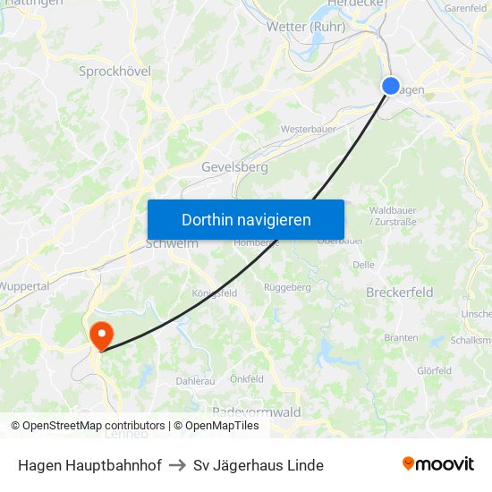 Hagen Hauptbahnhof to Sv Jägerhaus Linde map