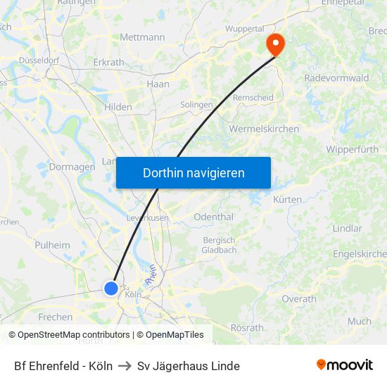 Bf Ehrenfeld - Köln to Sv Jägerhaus Linde map