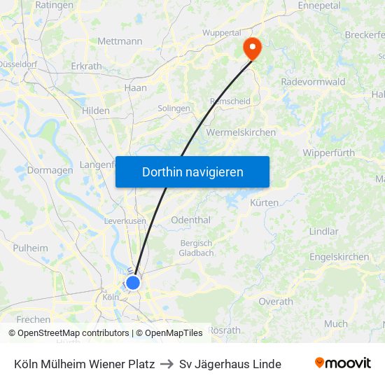 Köln Mülheim Wiener Platz to Sv Jägerhaus Linde map