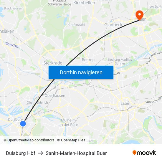 Duisburg Hbf to Sankt-Marien-Hospital Buer map