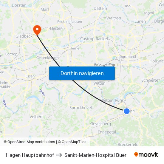 Hagen Hauptbahnhof to Sankt-Marien-Hospital Buer map
