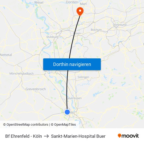 Bf Ehrenfeld - Köln to Sankt-Marien-Hospital Buer map