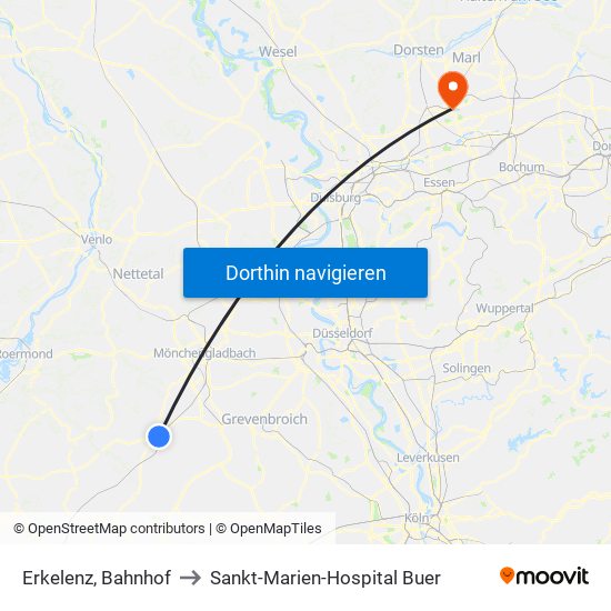 Erkelenz, Bahnhof to Sankt-Marien-Hospital Buer map