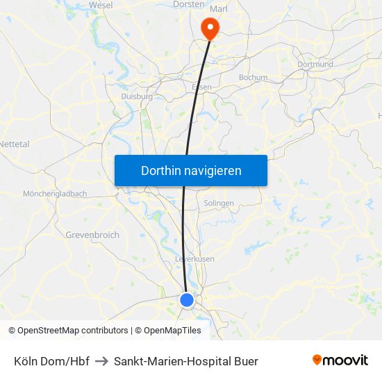 Köln Dom/Hbf to Sankt-Marien-Hospital Buer map