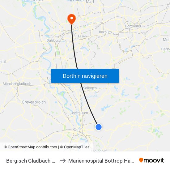 Bergisch Gladbach Bensberg to Marienhospital Bottrop Hauptgebäude map