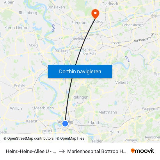 Heinr.-Heine-Allee U - Düsseldorf to Marienhospital Bottrop Hauptgebäude map
