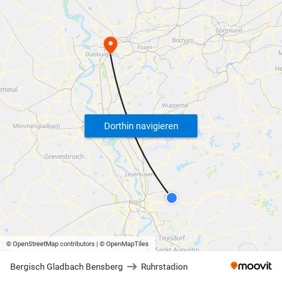 Bergisch Gladbach Bensberg to Ruhrstadion map