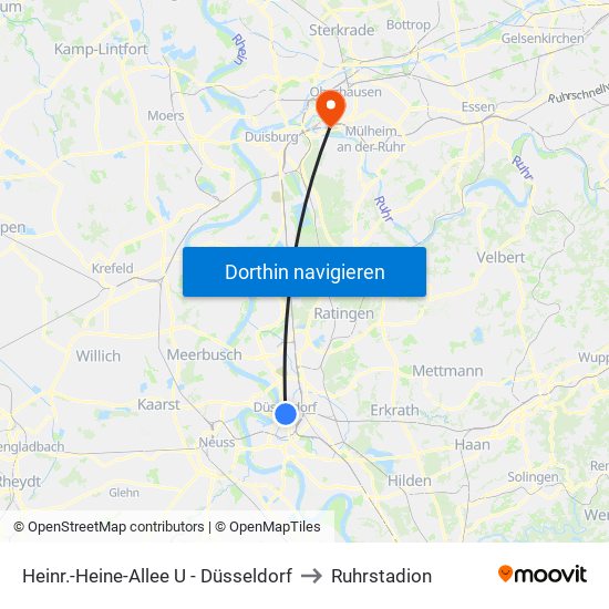 Heinr.-Heine-Allee U - Düsseldorf to Ruhrstadion map