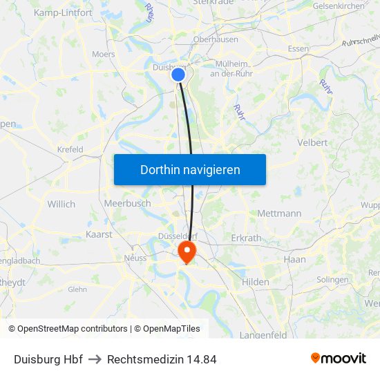 Duisburg Hbf to Rechtsmedizin 14.84 map