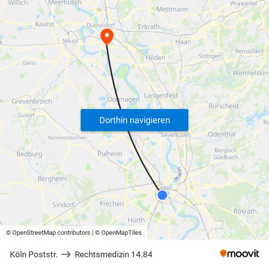 Köln Poststr. to Rechtsmedizin 14.84 map