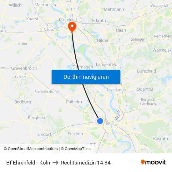 Bf Ehrenfeld - Köln to Rechtsmedizin 14.84 map