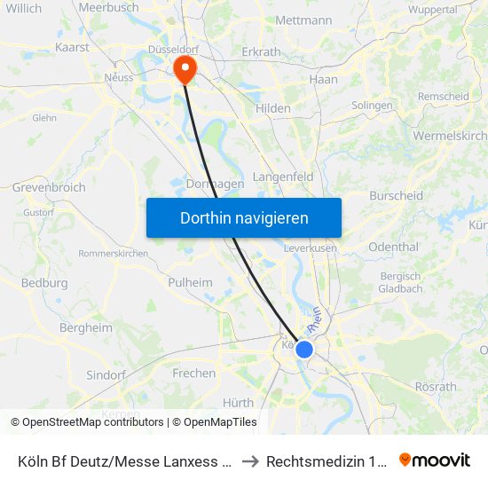 Köln Bf Deutz/Messe Lanxess Arena to Rechtsmedizin 14.84 map