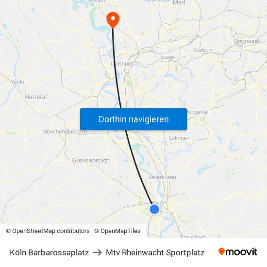 Köln Barbarossaplatz to Mtv Rheinwacht Sportplatz map