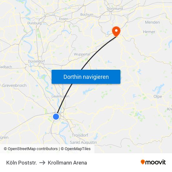 Köln Poststr. to Krollmann Arena map