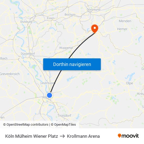 Köln Mülheim Wiener Platz to Krollmann Arena map