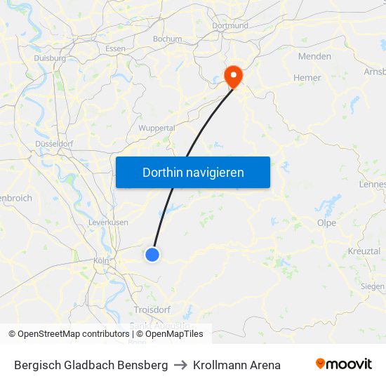 Bergisch Gladbach Bensberg to Krollmann Arena map