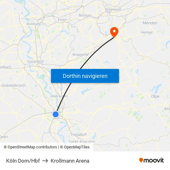 Köln Dom/Hbf to Krollmann Arena map