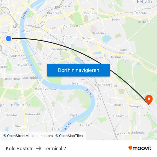 Köln Poststr. to Terminal 2 map