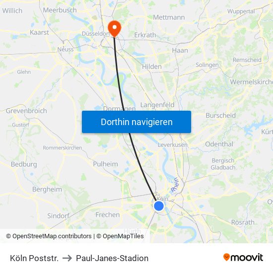 Köln Poststr. to Paul-Janes-Stadion map