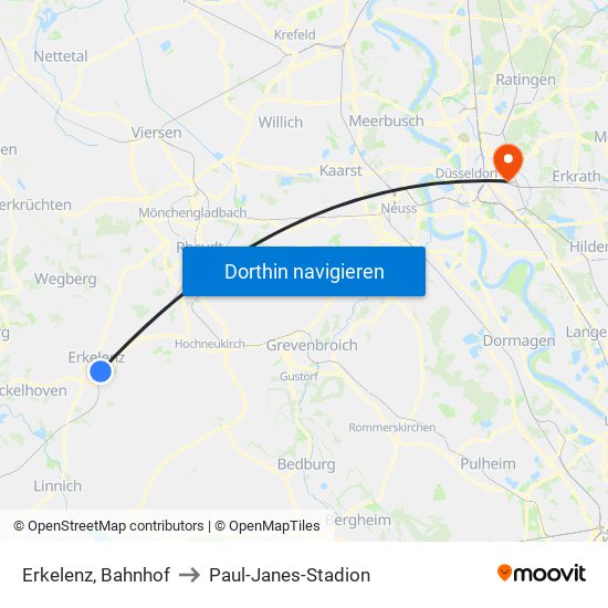 Erkelenz, Bahnhof to Paul-Janes-Stadion map